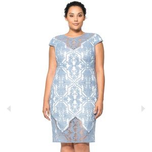 Tadashi Shoji Blue Stone Cotton Embroidered Tulle Cap Sleeve Dress